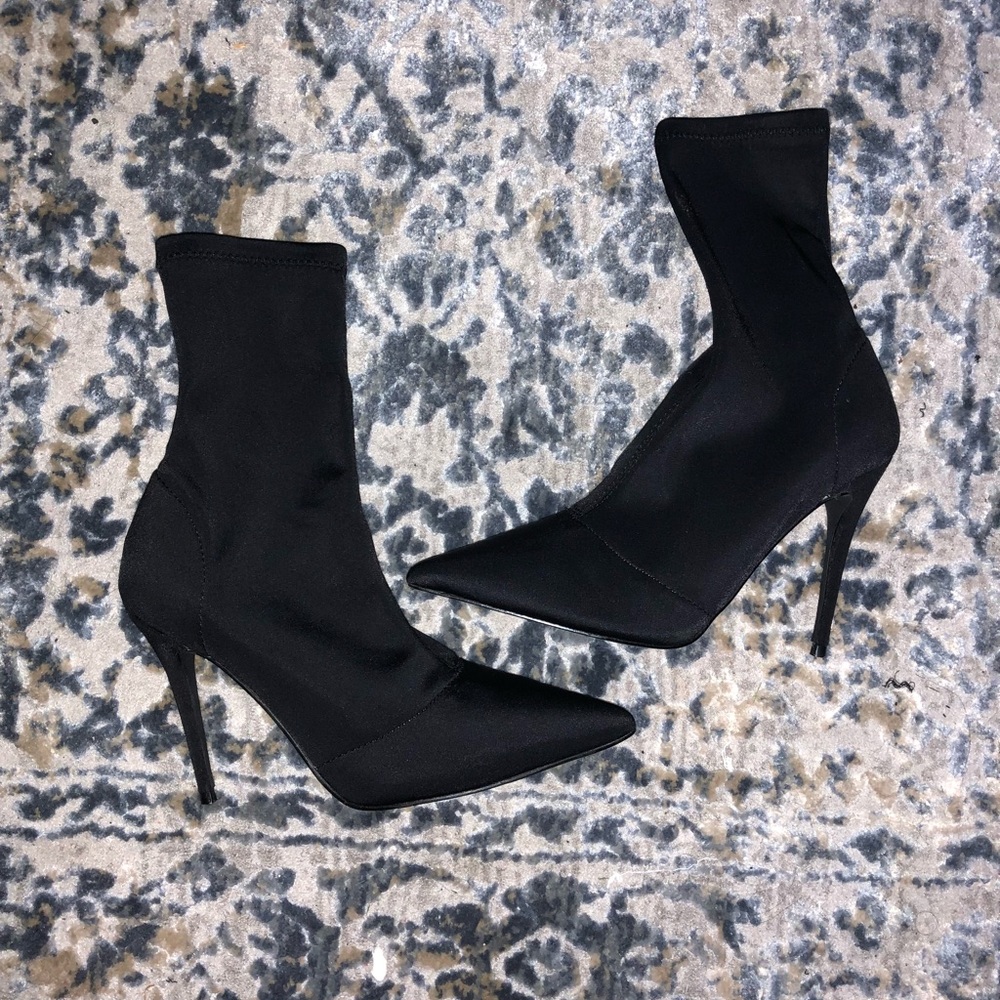 black sock ankle bootie